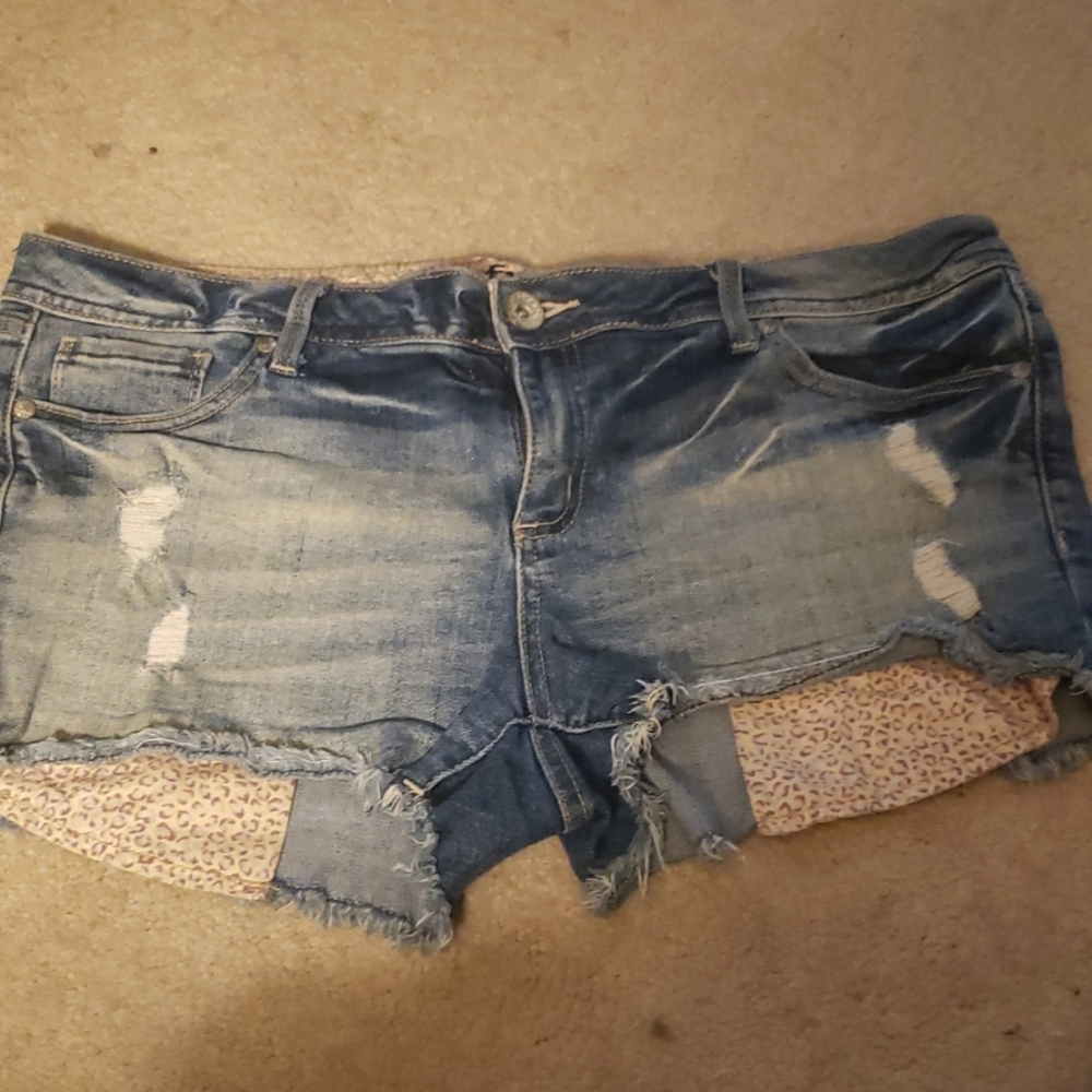 Distressed jean shorts